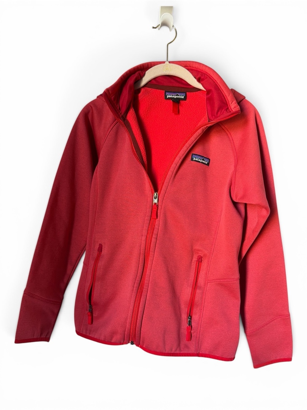 Patagonia Red Coral Tech Zip-Up Hooded Fleece Jacket